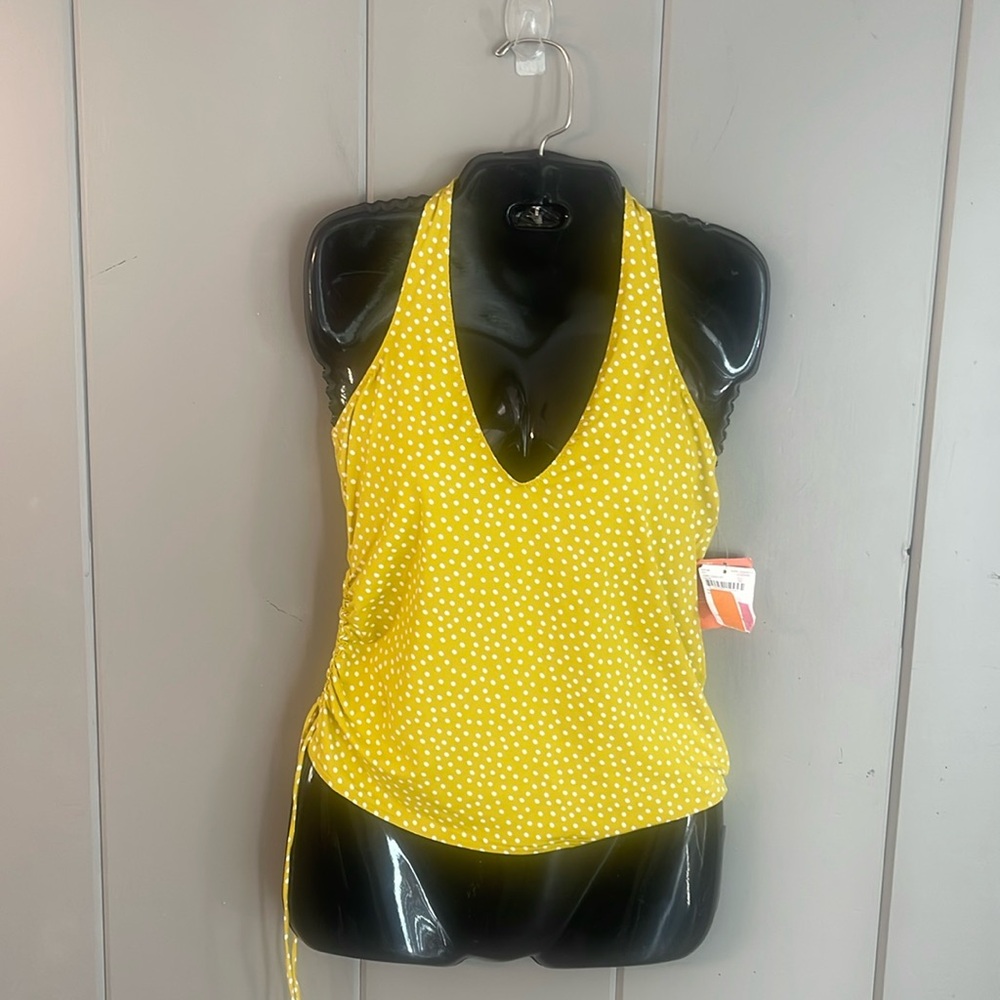 Land's End Women's Tankini Top Size 4 Yellow White Polka Dot Swimwear